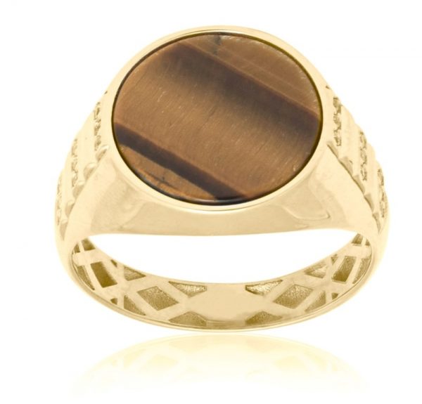 Genuine Tiger Eye Round 15MM with Cubic Zirconia Accents Gents Ring 10KT   *CLEARANCE-FINAL SALE*