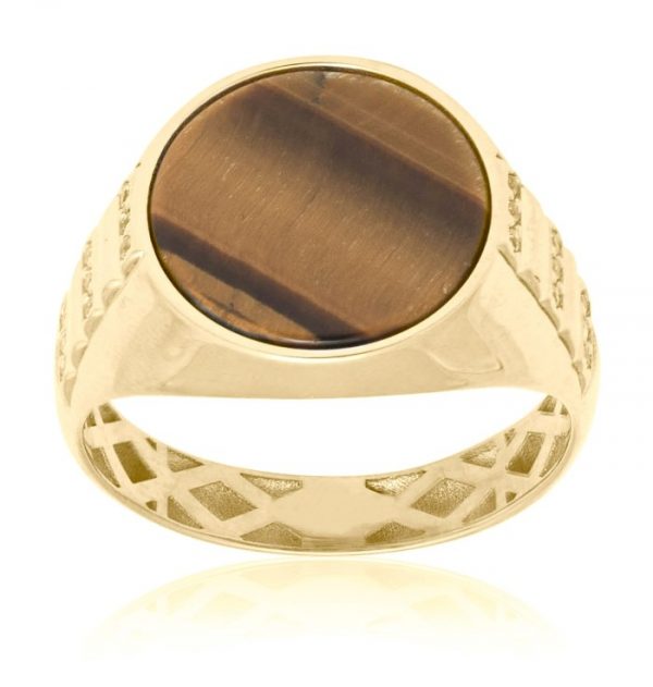 Genuine Tiger Eye Round 15MM with Cubic Zirconia Accents Gents Ring 10KT   *CLEARANCE-FINAL SALE*