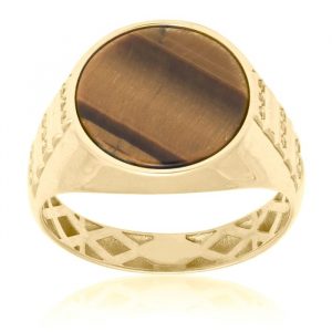 Genuine Tiger Eye Round 15MM with Cubic Zirconia Accents Gents Ring 10KT   *CLEARANCE-FINAL SALE*