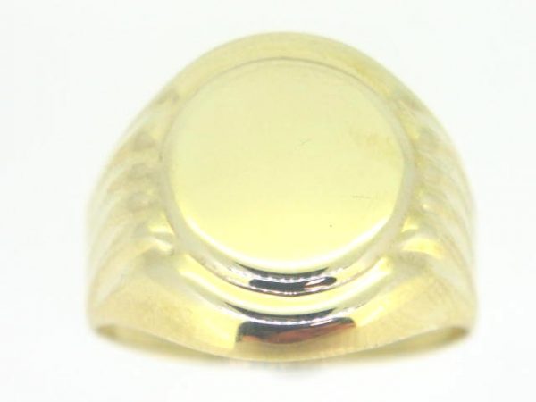 Round Closed Back Signet with Fluted Accents Gents Ring 10KT  *Engravable