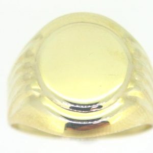 Round Closed Back Signet with Fluted Accents Gents Ring 10KT  *Engravable