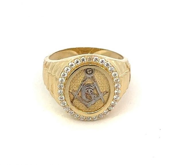 Masonic & Cubic Zirconia Oval Gents Ring 10KT TT/18x16MM