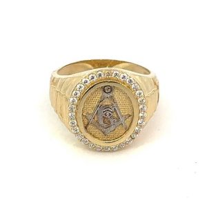 Masonic & Cubic Zirconia Oval Gents Ring 10KT TT/18x16MM
