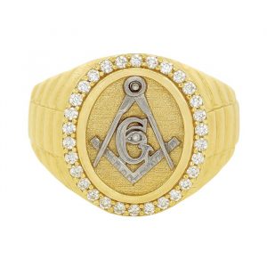 Masonic & Cubic Zirconia Oval Gents Ring 10KT TT/18x16MM