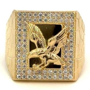 Eagle with Cubic Zirconia & Nugget Textured Shank Rectangular Gents Ring 10KT/20x17MM   *SIZE 11