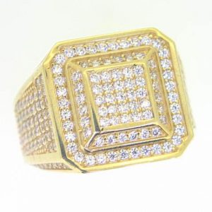 Cubic Zirconia Pave 360 Square Cut Corner Gents Ring 10KT/18MM
