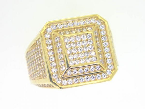 Cubic Zirconia Pave 360 Square Cut Corner Gents Ring 10KT/18MM