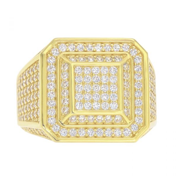 Cubic Zirconia Pave 360 Square Cut Corner Gents Ring 10KT/18MM