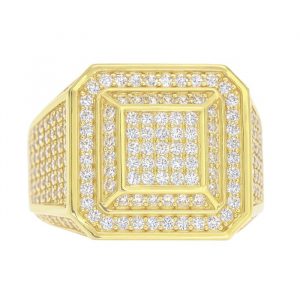 Cubic Zirconia Pave Square Cut Corner Gents Ring 10KT/18MM