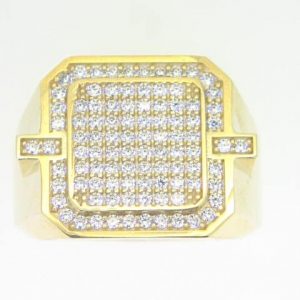 Cubic Zirconia Pave Square Cut Corner Gents Ring 10KT/17MM