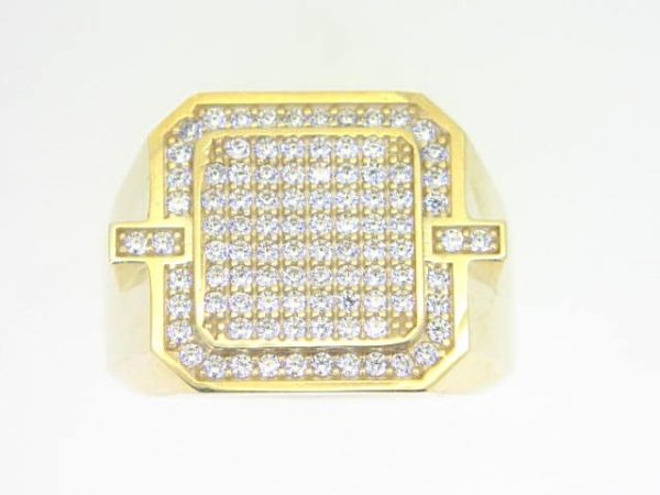 Cubic Zirconia Pave Square Cut Corner Gents Ring 10KT/17MM