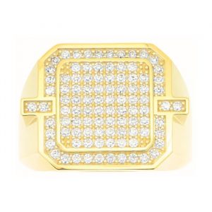 Cubic Zirconia Pave Square Cut Corner Gents Ring 10KT/17MM