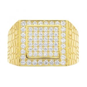 Cubic Zirconia Pave Square Halo with Textured Shank Gents Ring 10KT/16MM