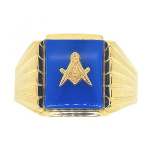 Sim. Blue Stone with Masonic Emblem Gents Ring 10KT