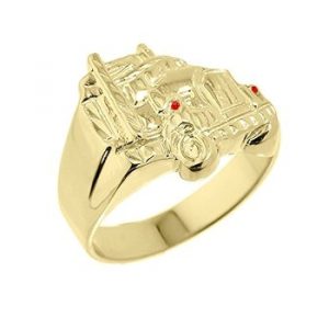 Truck D.Cut with Genuine Rubies Gents Ring 10KT