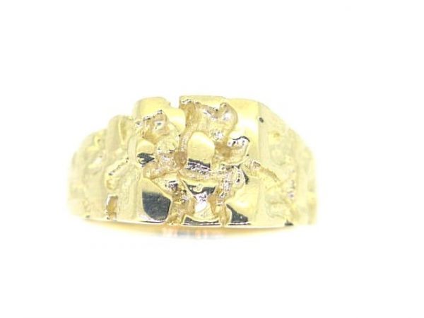 Nugget Textured Square Solid Back Gents Ring 10KT/12MM