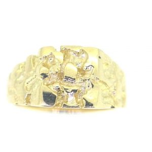 Nugget Textured Square Solid Back Gents Ring 10KT/12MM