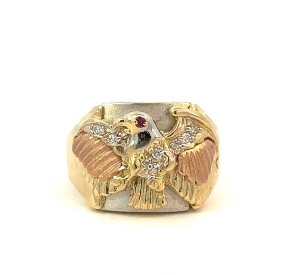 Eagle with Cubic Zirconia & Sim. Stone Eyes Gents Ring 10KT TC/20MM   *CLEARANCE-FINAL SALE*