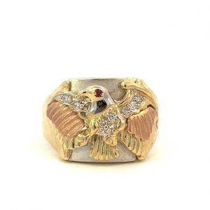 Eagle with Cubic Zirconia & Sim. Stone Eyes Gents Ring 10KT TC/20MM   *CLEARANCE-FINAL SALE*