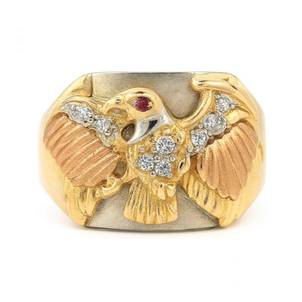 Eagle with Cubic Zirconia & Sim. Stone Eyes Gents Ring 10KT TC/20MM   *CLEARANCE-FINAL SALE*