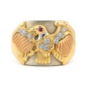 Eagle with Cubic Zirconia & Sim. Stone Eyes Gents Ring 10KT TC/20MM   *CLEARANCE-FINAL SALE*