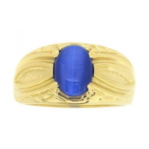 Sim. Blue Cats Eye Oval Cabochon 8X6 Gents Ring 10KT  **CLEARANCE-FINAL SALE**