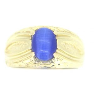 Sim. Blue Cats Eye Oval Cabochon 8X6 Gents Ring 10KT     **CLEARANCE-FINAL SALE**