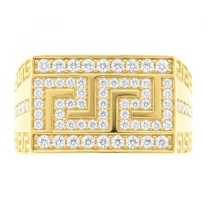 Cubic Zirconia Pave Greek Key Design Rectangular Gents Ring 10KT
