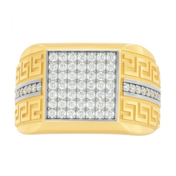 Cubic Zirconia Pave Greek Key Design Square Gents Ring 10KT