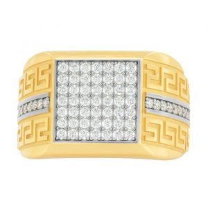 Cubic Zirconia Pave Greek Key Design Square Gents Ring 10KT