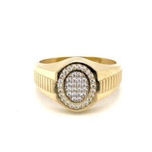 Cubic Zirconia Pave Oval Gents Ring 10KT