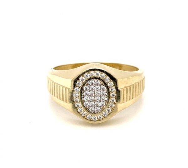 Cubic Zirconia Pave Oval Gents Ring 10KT
