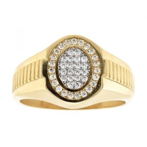 Cubic Zirconia Pave Oval Gents Ring 10KT