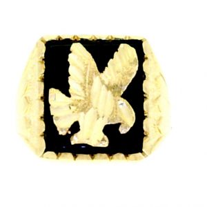 Black Onyx & D.Cut Eagle Gents Ring 10KT