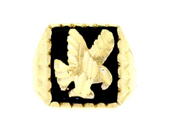 Black Onyx & D.Cut Eagle Gents Ring 10KT
