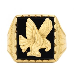 Black Onyx & D.Cut Eagle Gents Ring 10KT