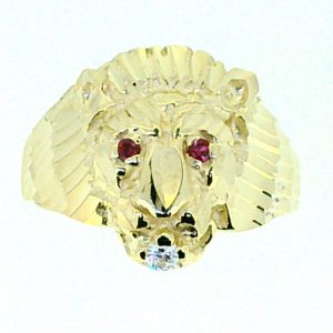 D.Cut Lion Head with Sim. Stones Gents Ring 10KT