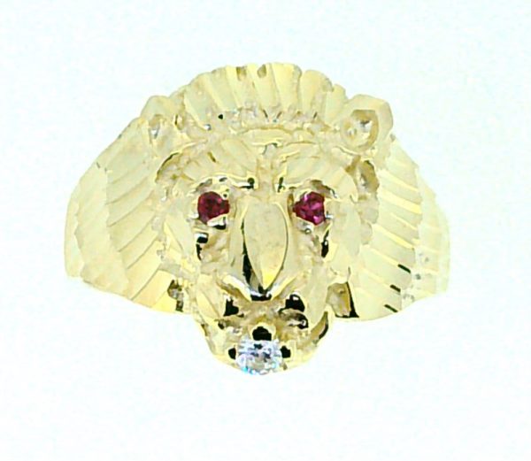 D.Cut Lion Head with Sim. Stones Gents Ring 10KT