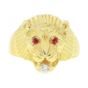 D.Cut Lion Head with Sim. Stones Gents Ring 10KT
