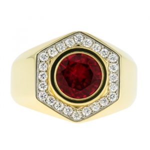Sim. Ruby & Cubic Zirconia Geometric Shape Gents Ring 10KT