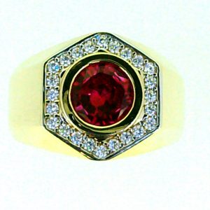 Sim. Ruby & Cubic Zirconia Geometric Shape Gents Ring 10KT