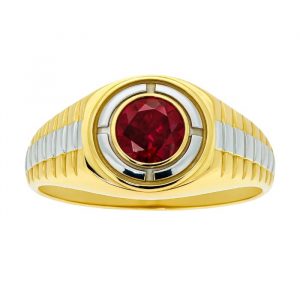 Sim. Ruby & Cubic Zirconia Round Gents Ring 10KT TT