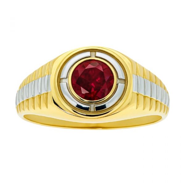 Sim. Ruby & Cubic Zirconia Round Gents Ring 10KT TT