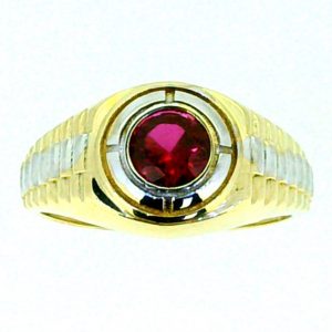 Sim. Ruby & Cubic Zirconia Round Gents Ring 10KT TT