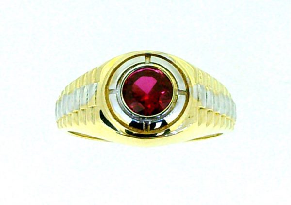 Sim. Ruby & Cubic Zirconia Round Gents Ring 10KT TT