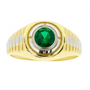 Sim. Emerald & Cubic Zirconia Round Gents Ring 10KT TT