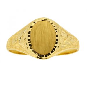 Oval D.Cut Signet with Scroll Design Ring 10KT *Engravable