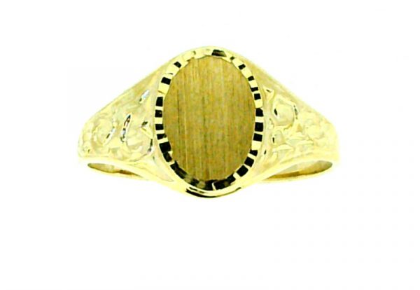 Oval D.Cut Signet with Scroll Design Ring 10KT *Engravable