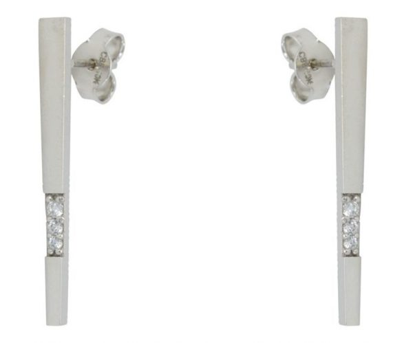 Tapered Bar with Cubic Zirconia Stud Earrings 10KT WG    *FINAL SALE*