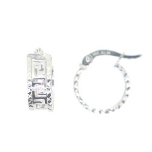 5MM Greek Key Baby Size Hoop Earrings 10KT WG/12MM     *CLEARANCE-FINAL SALE*
